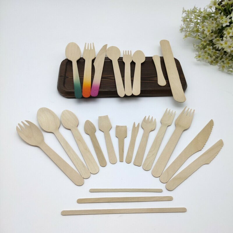 Eco-Friendly Wooden Cutlery Set Knife Fork Spoon with Kraft Pack