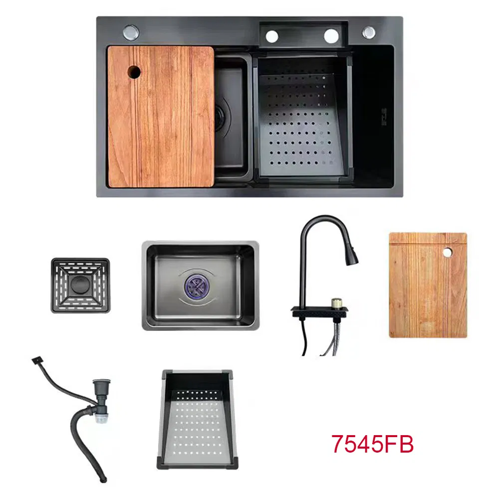 750X450X230mm SUS304 Stainless Steel Handmade Kitchen Sinks with Kitchen Faucet Pull out