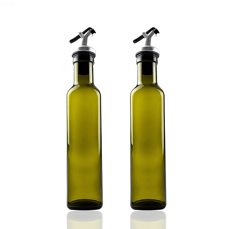 250ml Green Color Square Olive Oil Glass Bottle and Pouring Lid