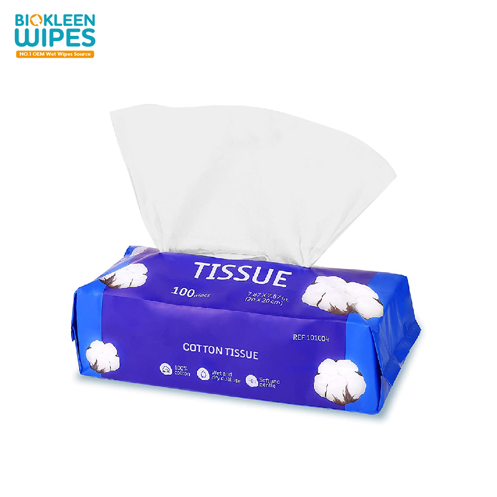Biokleen Private Label OEM Baby Biodegradable Gym Sensitive Skin Perforated White Dry Wipes Newborns Unscented Cotton Tissue for Sensitive Skin