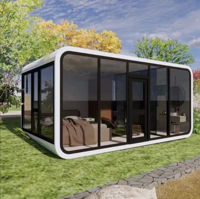 Modular Apple Cabin Home for Seamless Assembly with Galvanized Steel and Glass Walls
