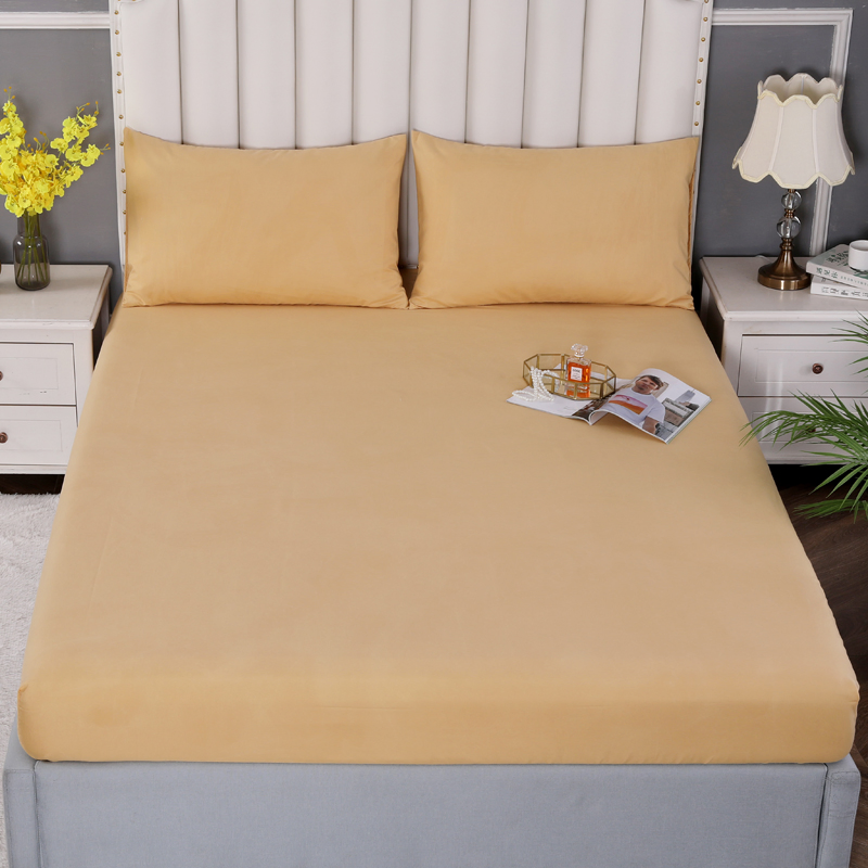 Yellow Polyester 3 Piece King & Queen Size Plain Bedding Sheet Set with Elastic All Around for Home