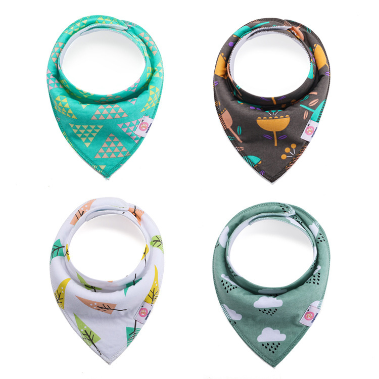 Custom Private Label 100% Cotton 4 Pack Organic Baby Drool Bandana Bib