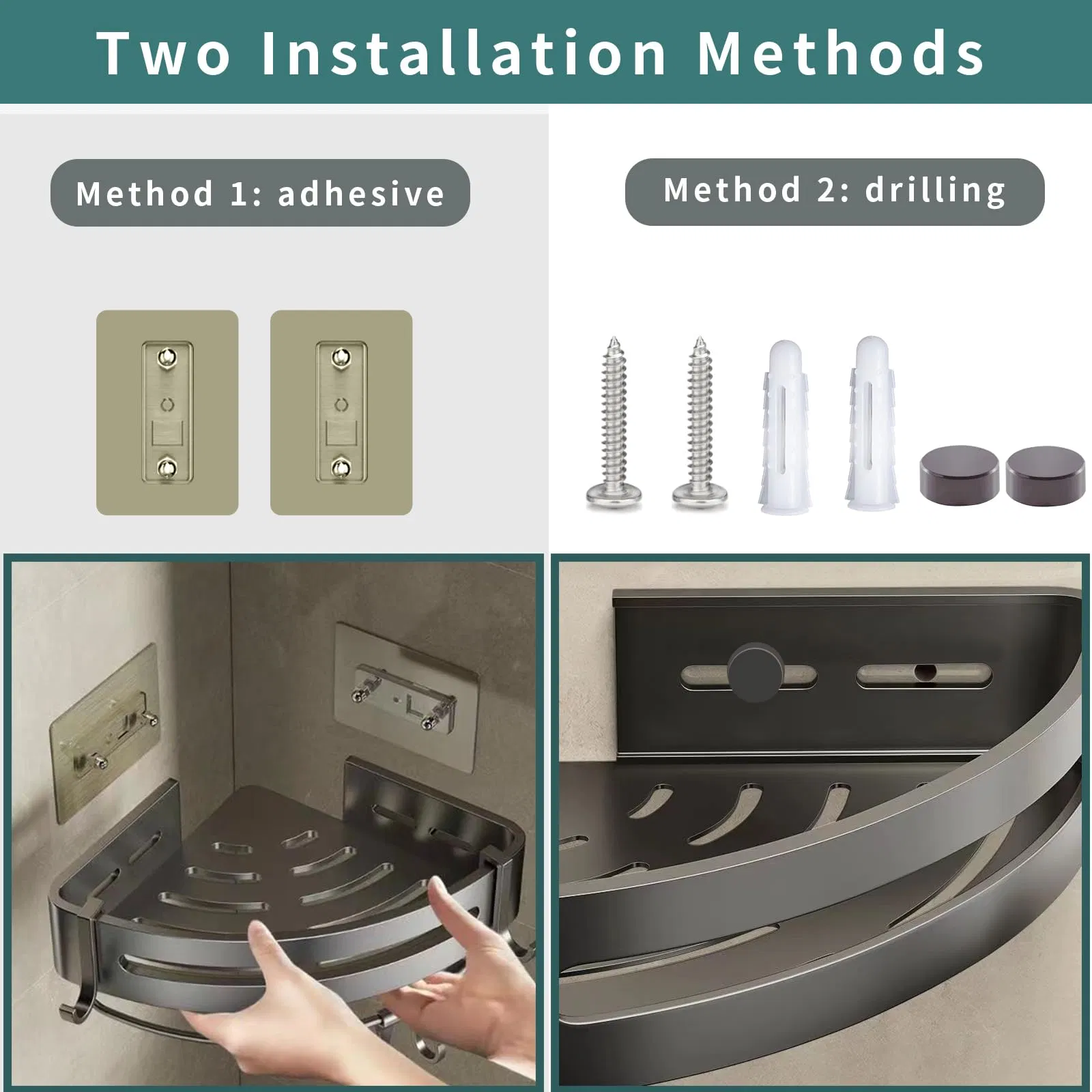 Corner Self Adhesive Bathroom Shelves Storage Holder Rust Proof Shower Bathtub Rack