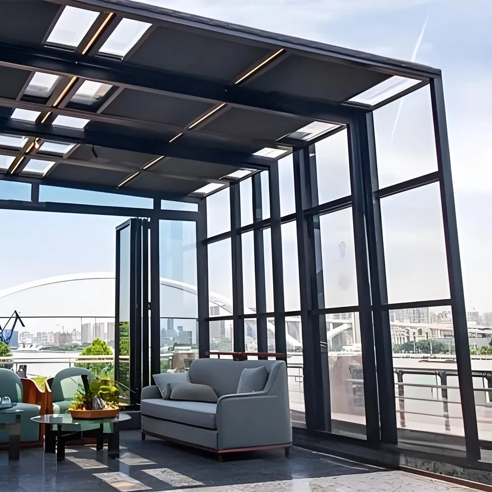 Custom Electric Retractable Patio Enclosure / Movable Sunroom with Aluminum Frame & Tempered Glass