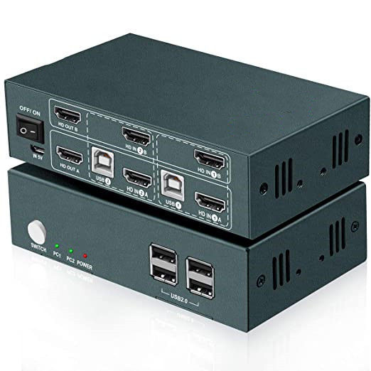 KVM-переключатель 2 порта HDMI 4K@60Hz для двух мониторов
