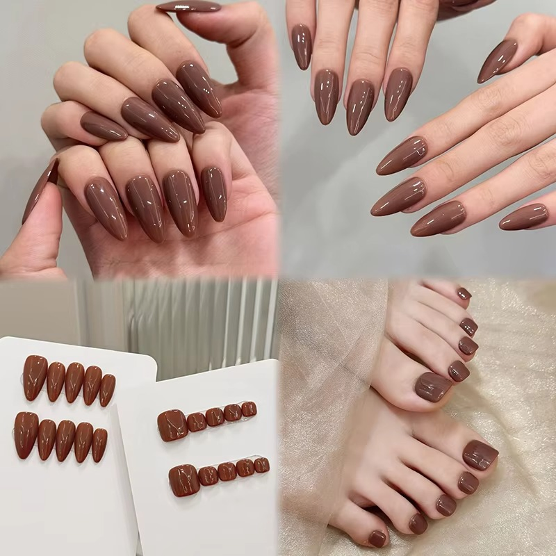 Premium Brown Full-Cover Acrylic Toe Nail Set for Sale
