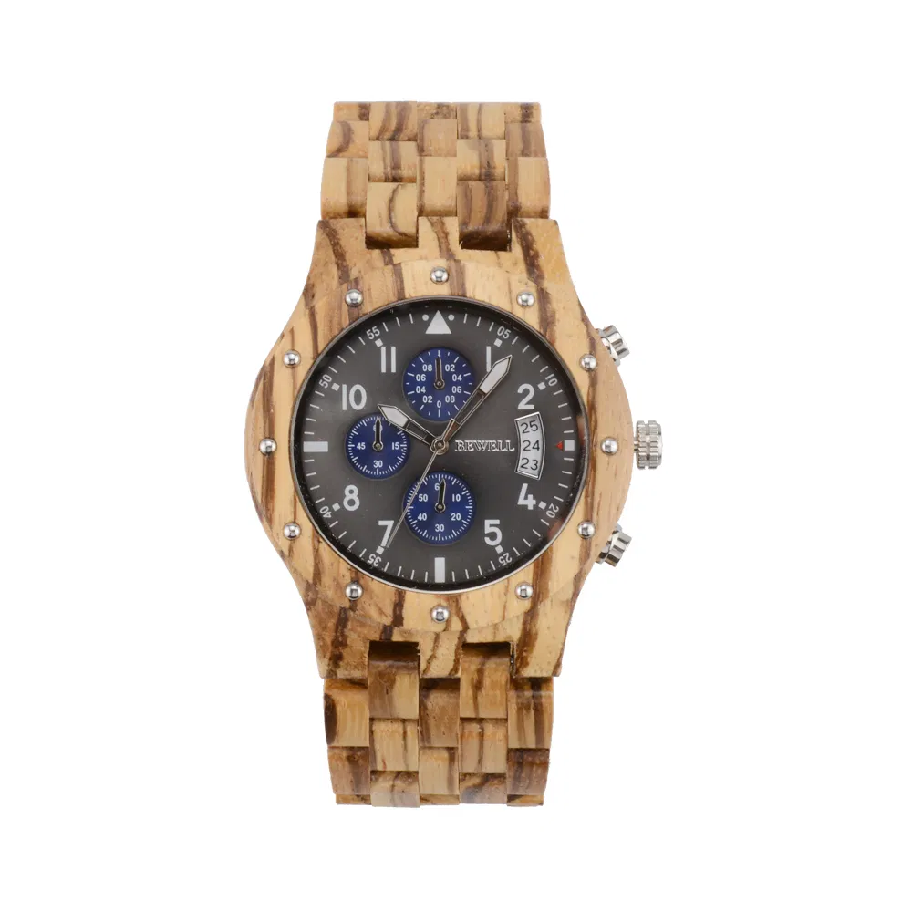 Ready Ship New Men's Chronograph Wood Wrist Watch