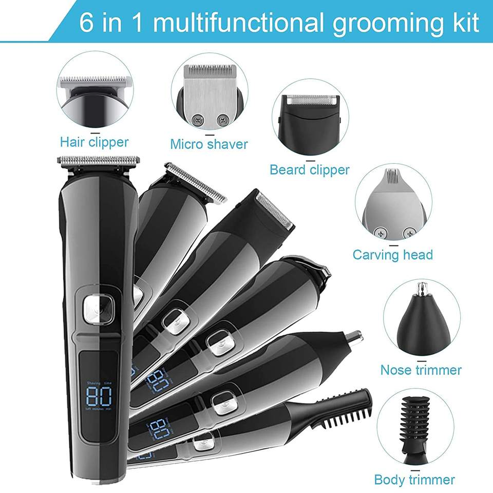 Waterproof Cordless Hair and Beard Trimmer Set with Rechargeable Battery
