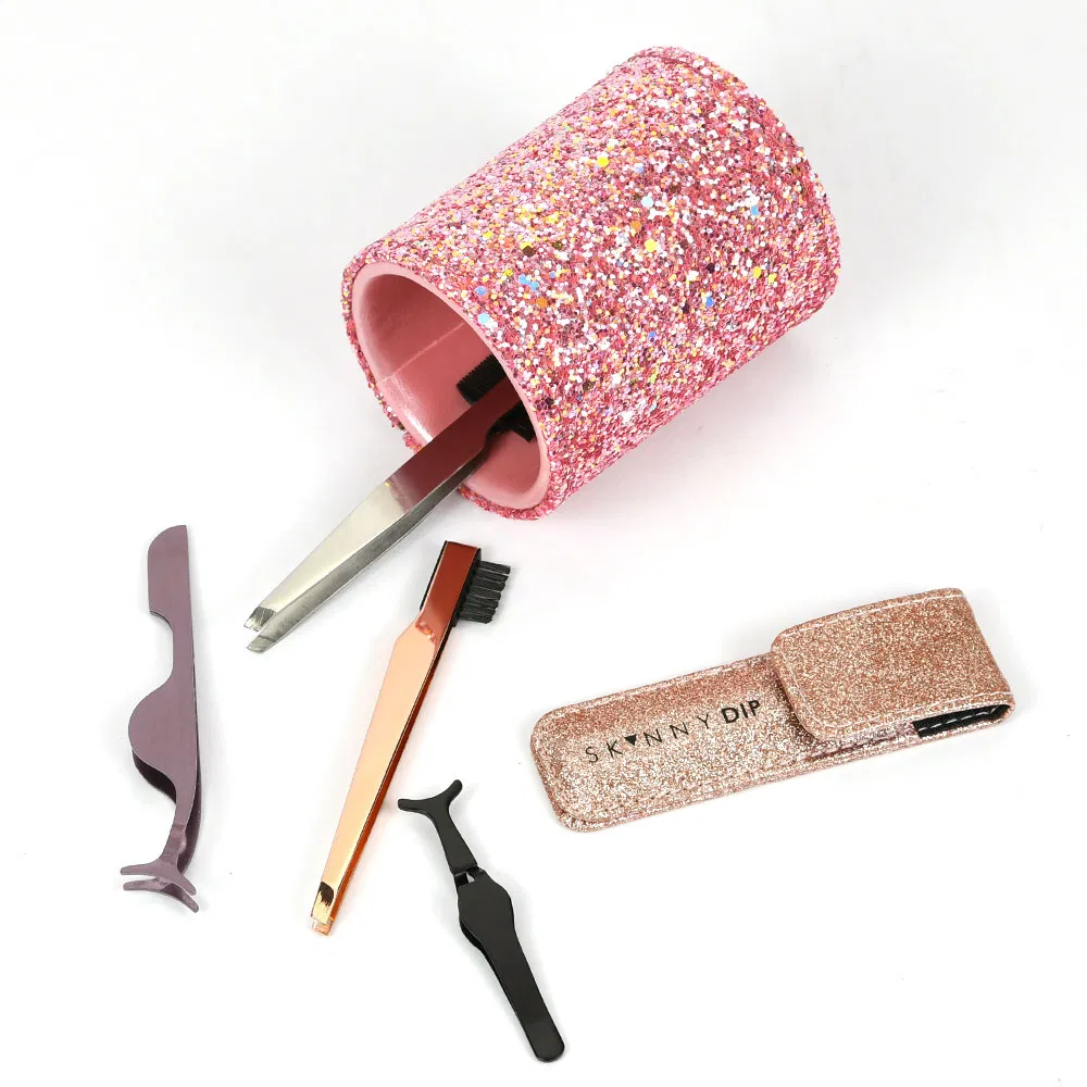 Slanted Rounded Eyebrow Tweezer Pointed Lashes Eyelash Tweezers with Eyebrow Trimming Eye Lash Brush