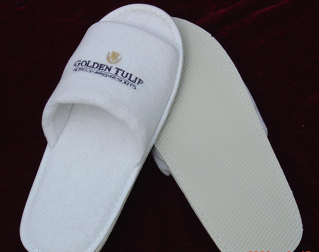 Handcrafted Hotel Cotton Towel Slippers with EVA Rubber DOT Outsole