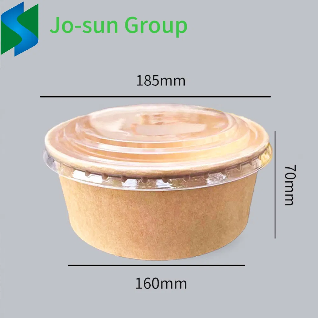 500ml-1300ml Waterproof Compostable 12oz Round White Brown Kraft Paper Salad Bowl with Lid