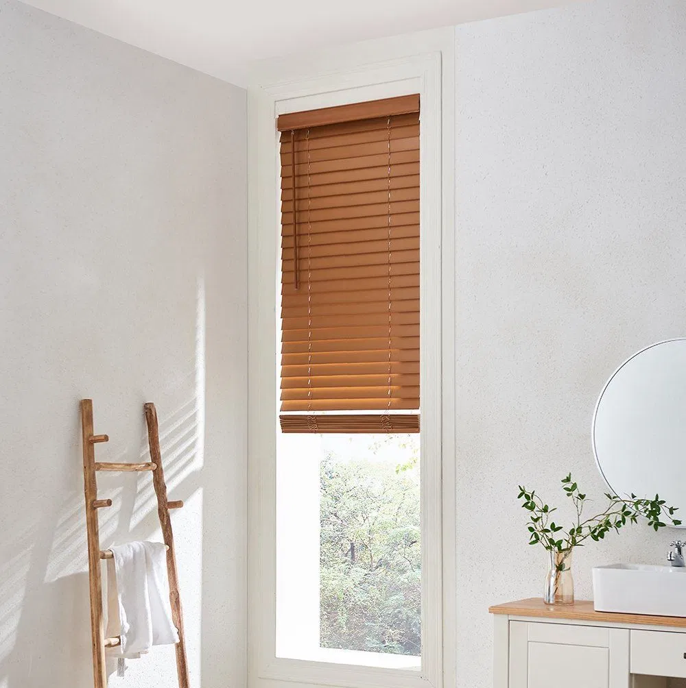 2 Inch Embossed Surface Slats Fauxwood/PVC Light Coffee Color Window Blinds