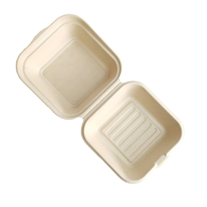 450ml 6 Inch Customizable Eco Sugarcane Bagasse Biodegradable Sandwich Hamburger Container