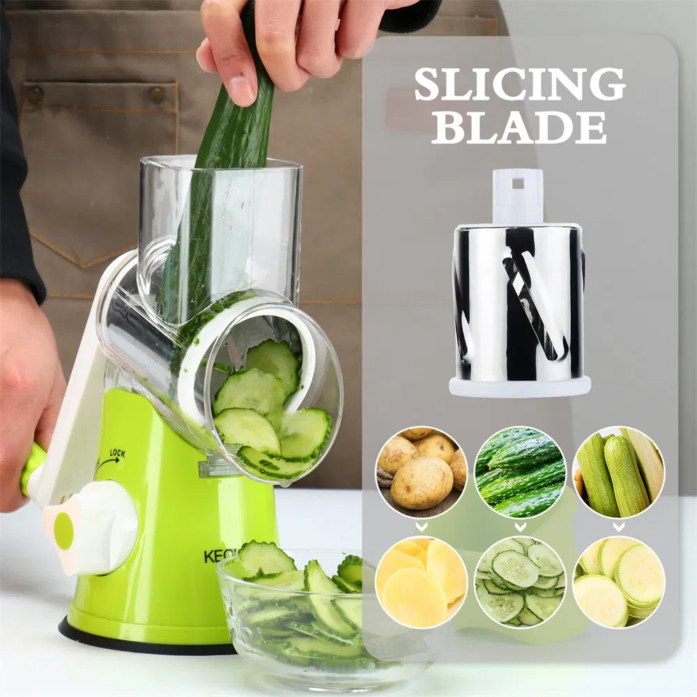 Manual Speed Round Vegetable Slicer Shredder Rotary Cheese Grater with Handle