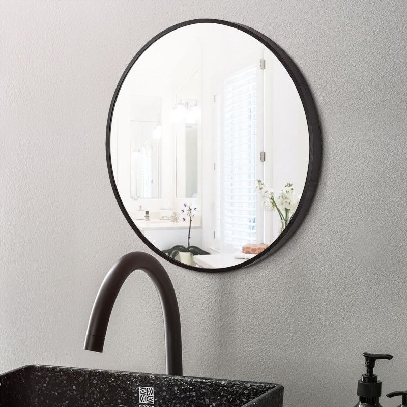 50cm Classic Black Frame Round Glass Silver Mirror