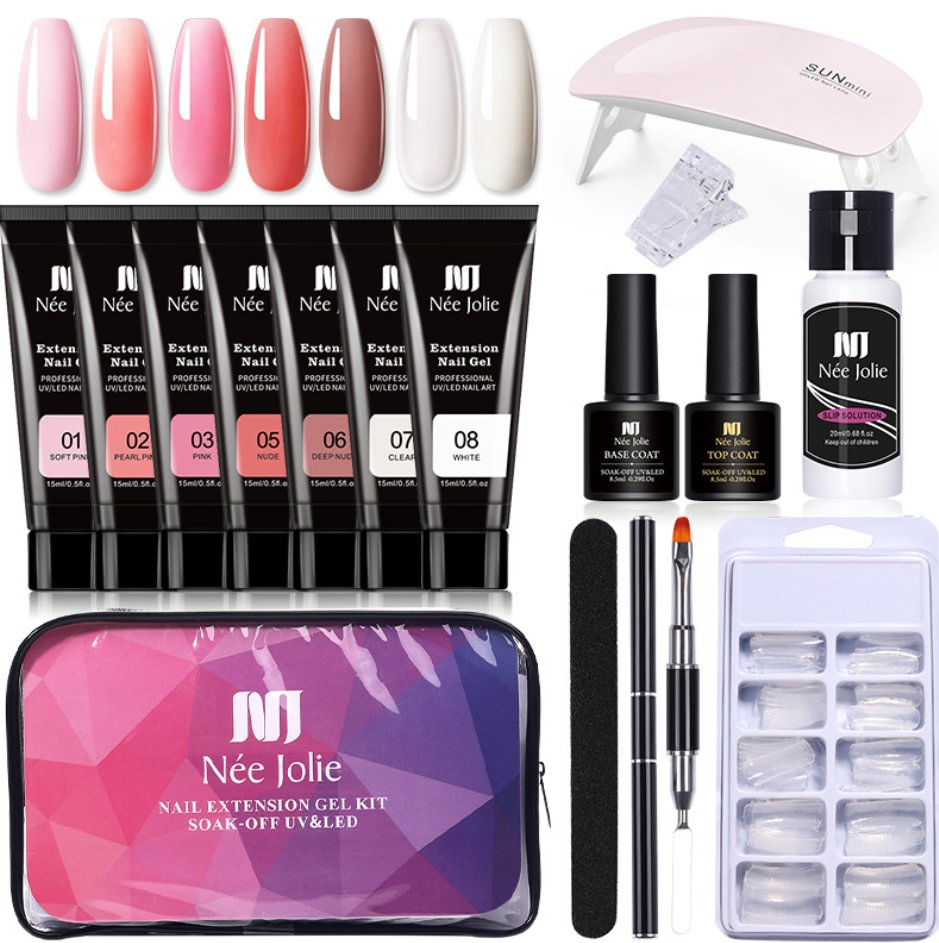 Online Wholesale and Retail 11PCS/Set Private Label Nail Extension Nude Color Poly Gel Nail Kit Acrylic Poly Gel Nail Kit Set Bulk with UV LED Lamp