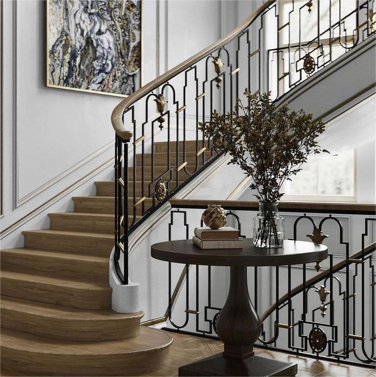 Retro-Style Curved Stairs Solid Wood with Easy DIY Installation Curved Type Featuring Curved Glass Handrails