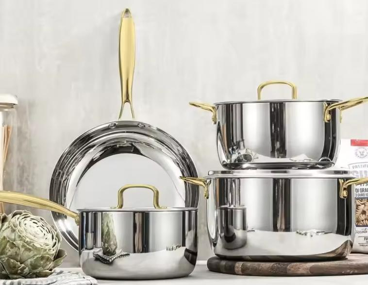 Non-Stick Stainless Steel Cookware Set Includes Cooking Pot and Pans