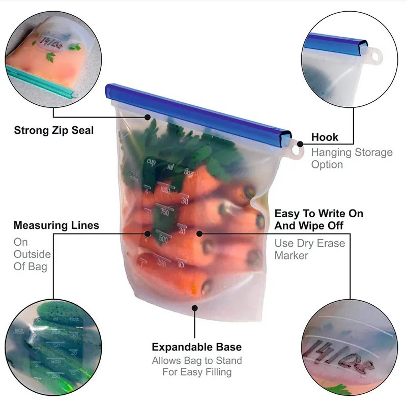 Food Grade BPA Free Seal Reusable Silicone Storage Bag