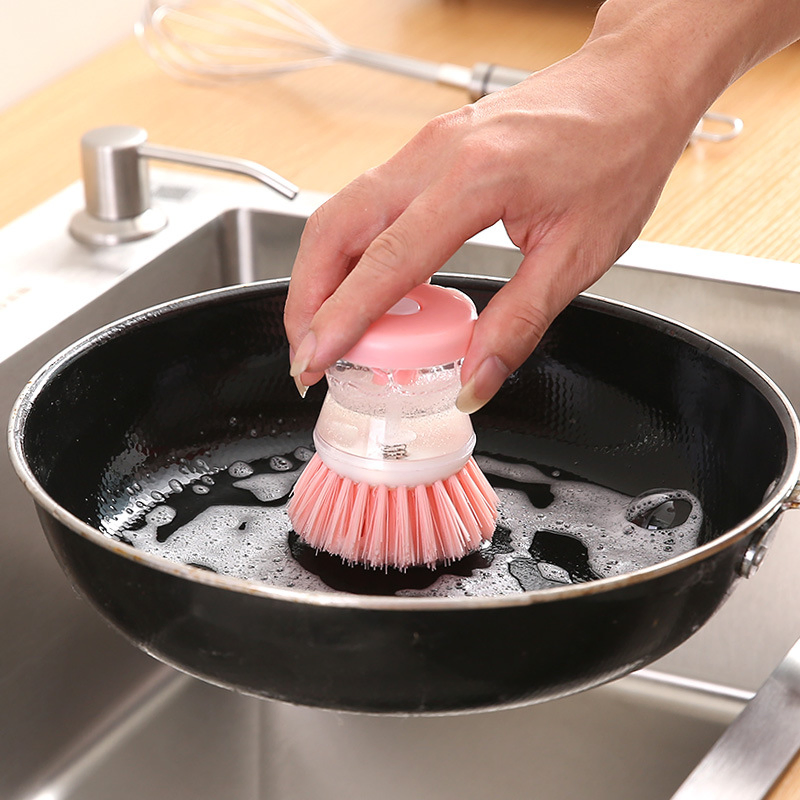 Multifunctional Kitchen Cleaning Tool Dish Pot Liquid Soap Dispenser Plastic Cleaning Brush