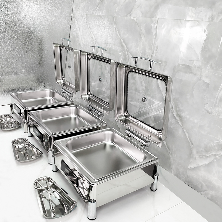 Hotel Luxury Stainless Steel Restaurant Equipment Square Food Warmer Buffet Stove Chafing Dishes