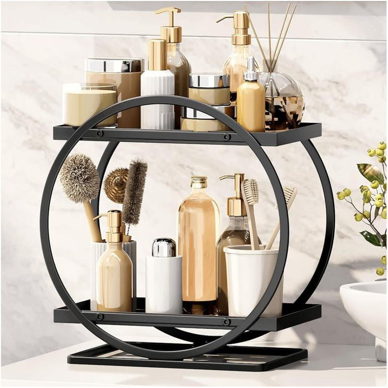Makeup Organizer for Vanity Black Gold Perfume Dresser- 2 Tier Skincare Organizers