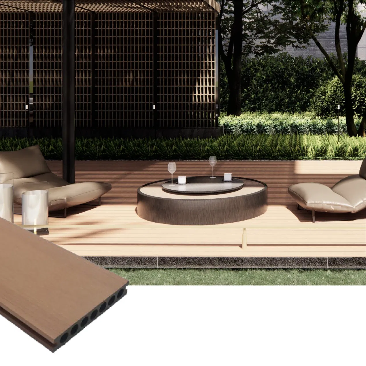Sonsill Easy Installation Decoration Waterproof DIY Deck Tile 3D Embossed Composite Decking Outdoor WPC Flooring