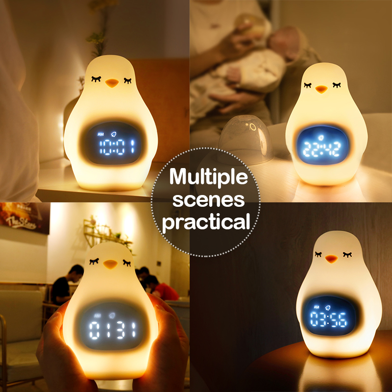Penguin Kids Alarm Clock Rechargeable Nightlight for Girls