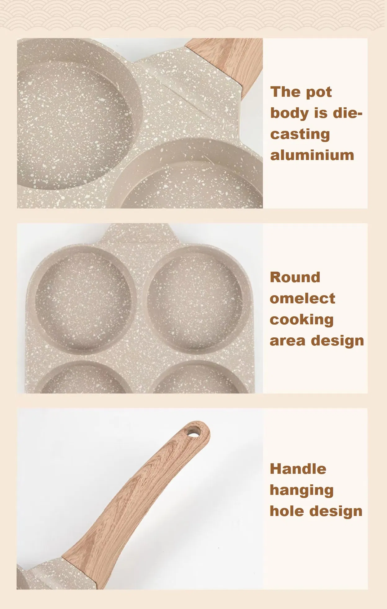 Cast Aluminium Breakfast Skillet Pan 3 in 1 Multisection Divided Frying