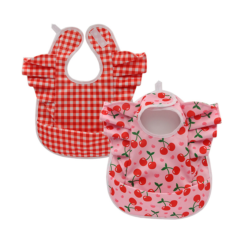 New Baby Bib with Lace, Polyester Waterproof Bib and Food Bag