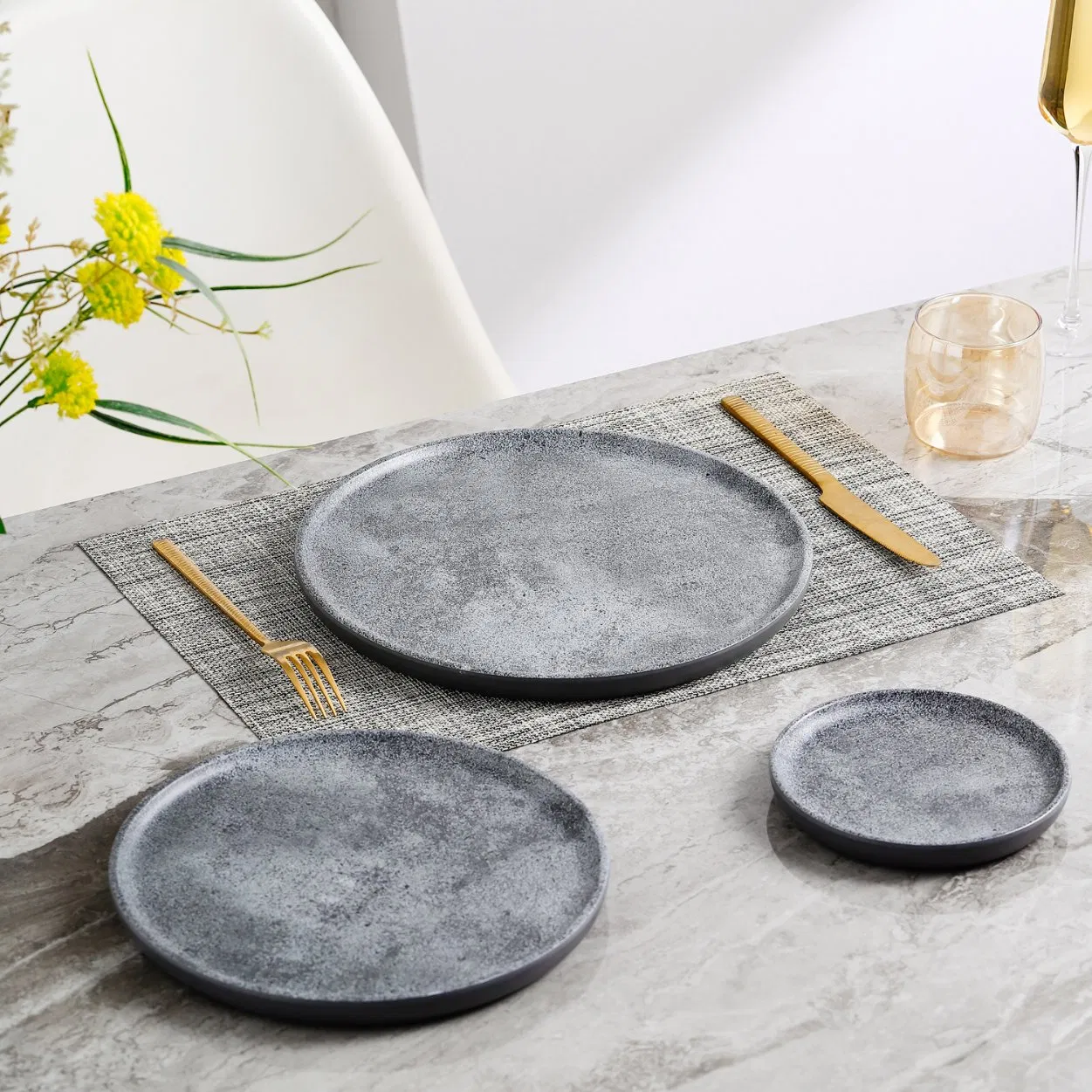 Luxury Hotel Melamine Round Plate Melamine Dinner Plate Natural Stone Design Plate Round Dish