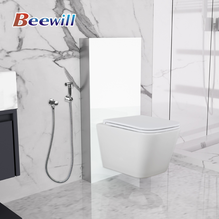 Dual Flushing Wall-Hung Wc Toilet Bidet Sprayer White Glass Cistern Sanitary Ware