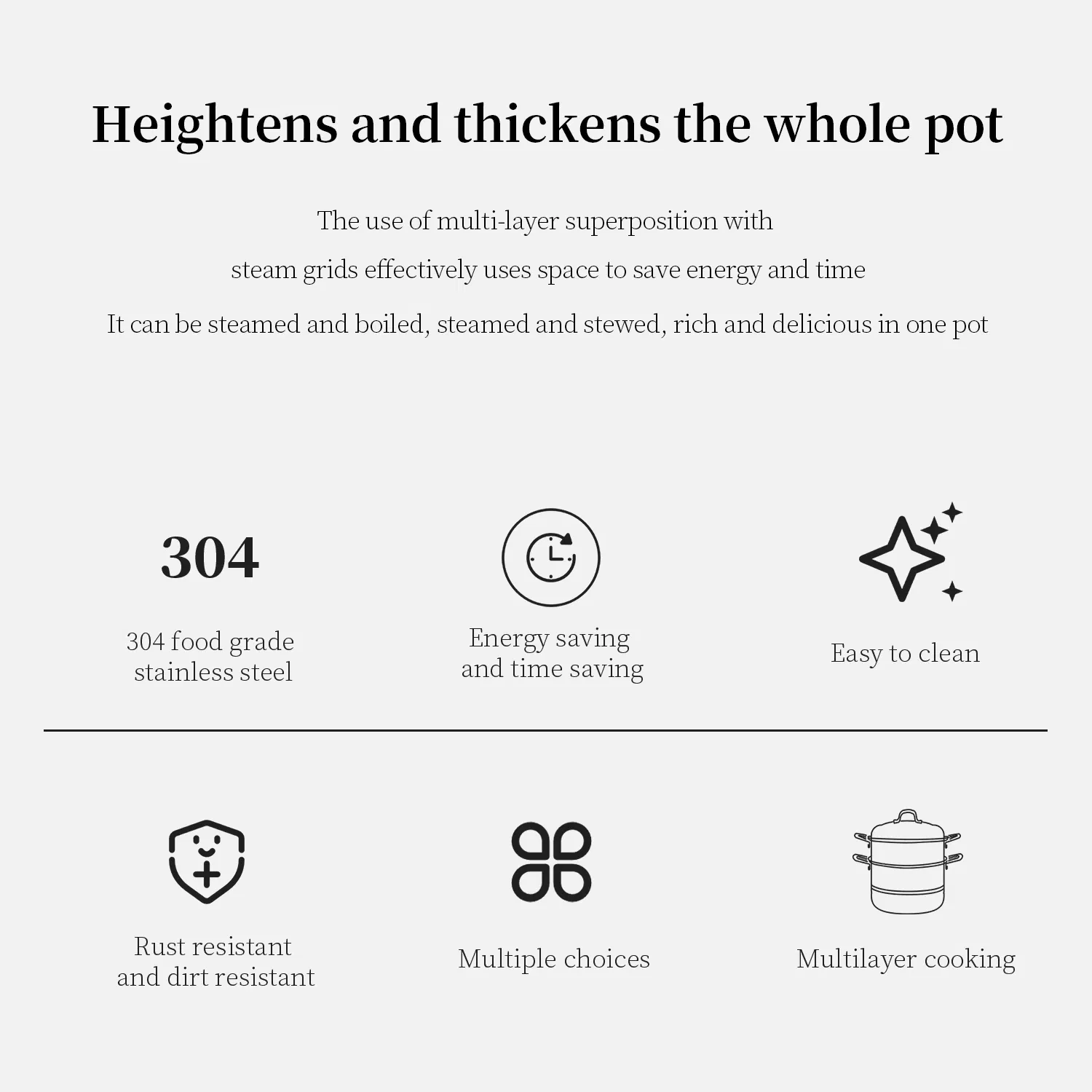 Bamboo Wish 304 Steel Double Grate Steamer Stew Pot