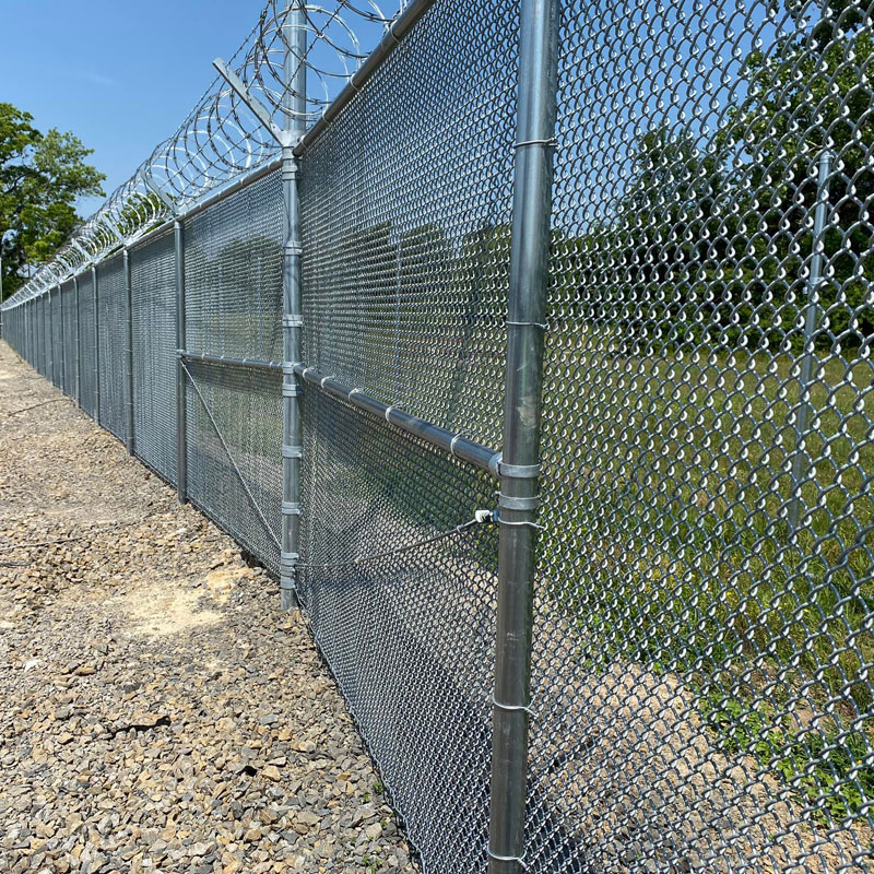 Galvanized Steel Wire Chain Link Fence with Concertina Coil Razor Barbed Wire.