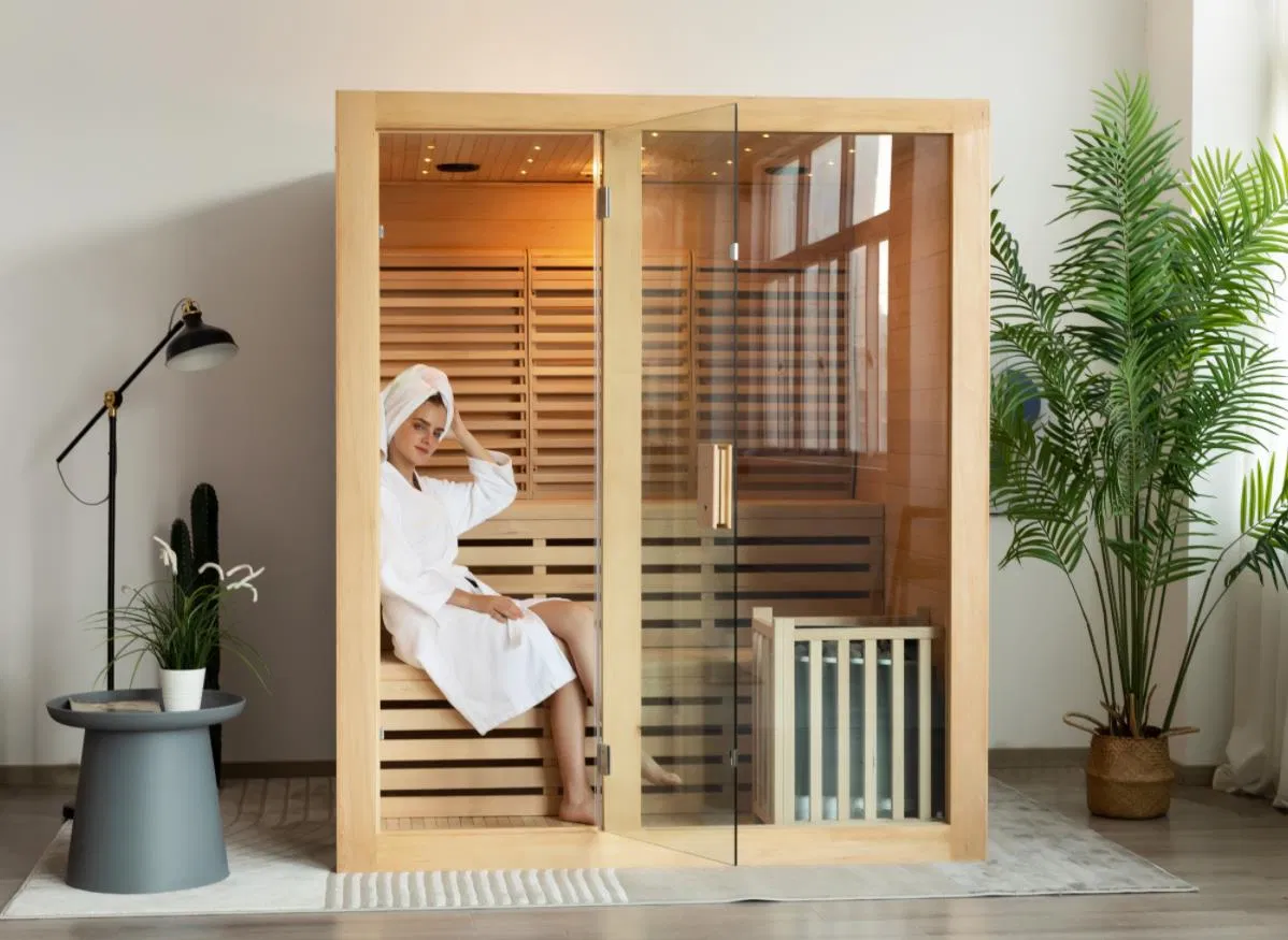 Финская сауна для дома с печкой и камнями