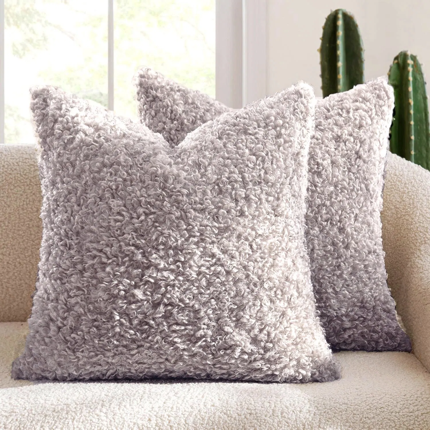 Premium Thickened Teddy Bear Fur Pillow Cover - Soft Plush Solid Color Modern Nordic Sofa Cushion - Cozy Home Decor for Living Room Bedroom