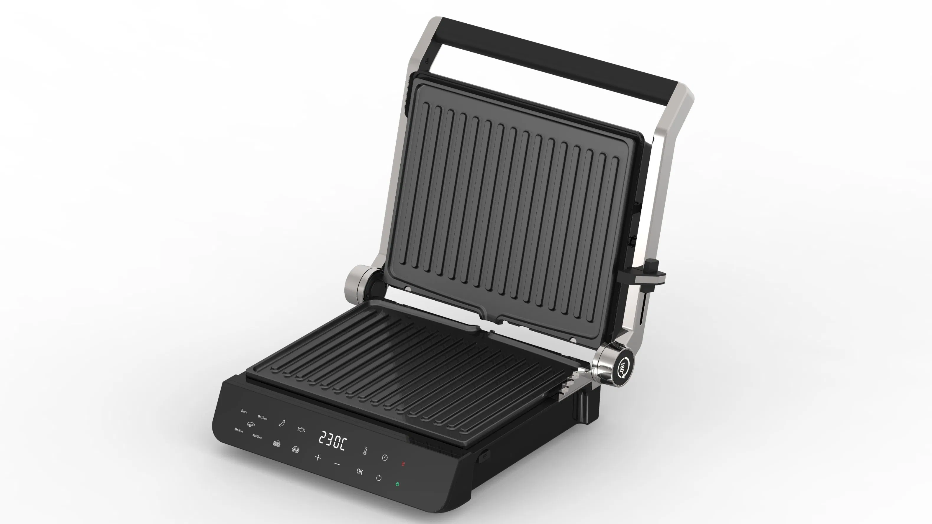 Digital Panini Maker Indoor Contact Grill with Glass Lid Smart Speech