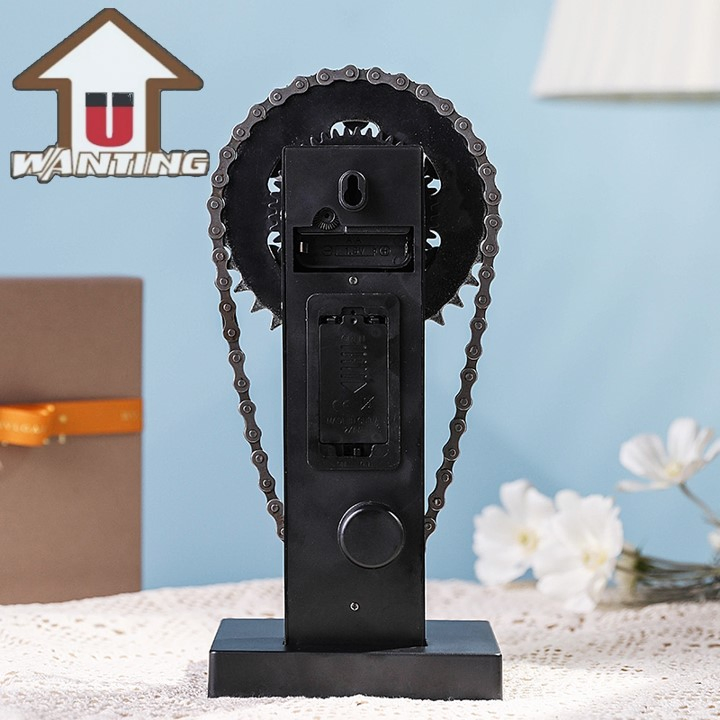 Vintage Chain Gear Rotating Clock Mechanical Wind Art Desktop Home Office Ornament