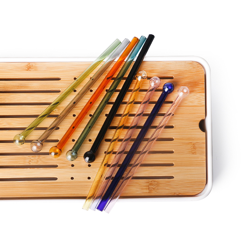 Reusable Solid Color Bubble Head Glass Drinking Straw Reusable