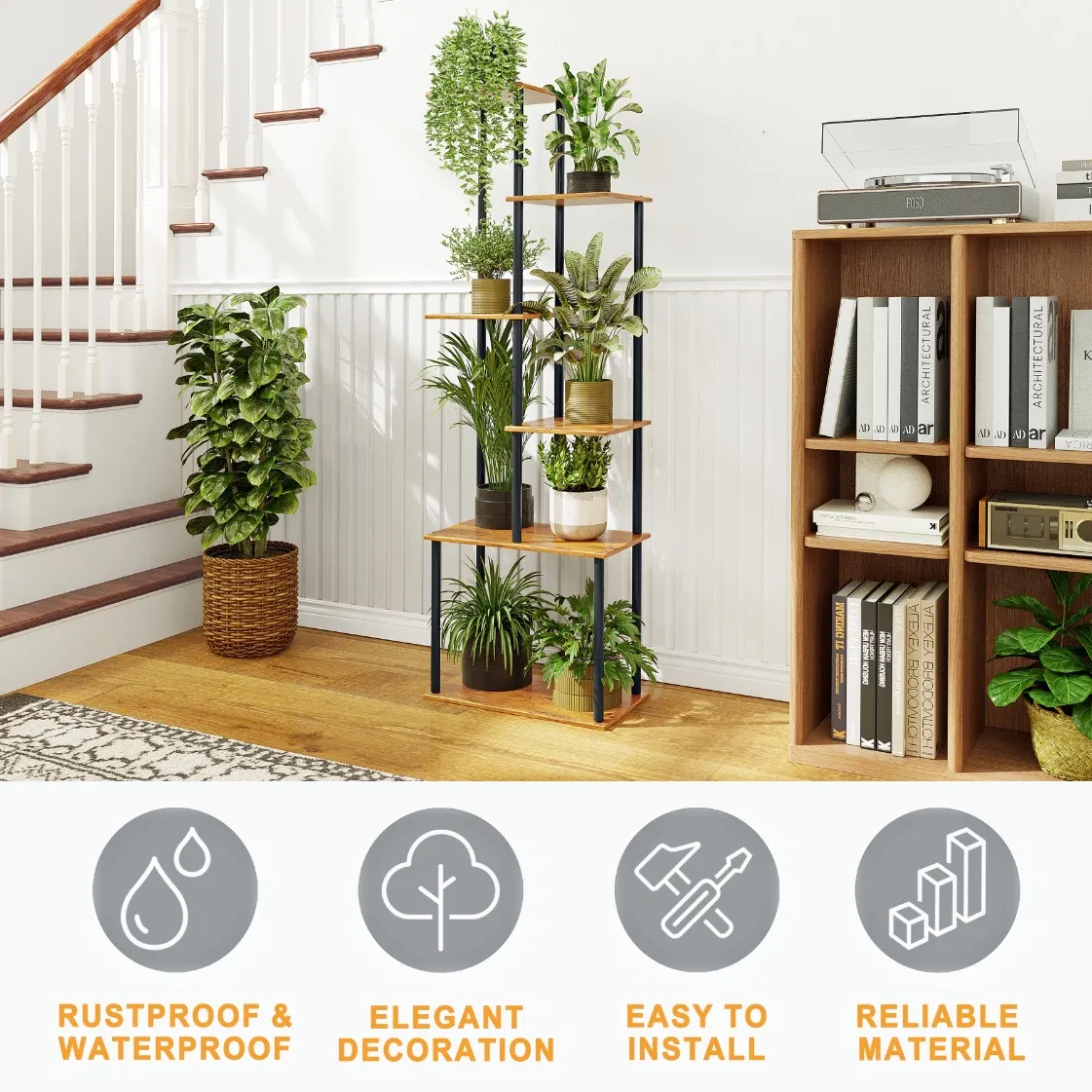 6-Tier Indoor Brown Tall Flower Pot Rack Plant Stand for Home