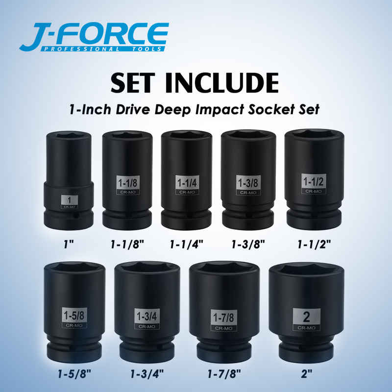 Набор ударных головок SAE 1 дюйм, 9 предметов