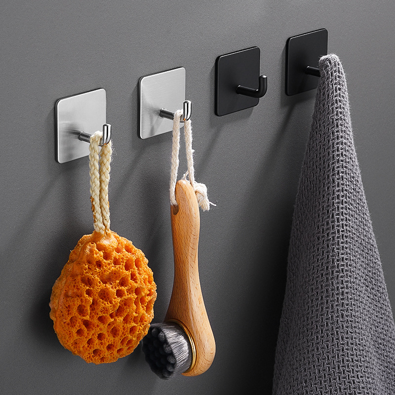 Adhesive Hooks, Waterproof Self Adhesive Shower Wall Hooks Stainless Steel Stick on Hooks Heavy Duty for Bathroom Kitchen Living Room Camper