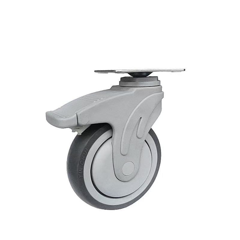 3''4''5'' Threaded Stem, All-Nylon Braking Casters, High-Performance Medical-Grade Gray TPR Casters
