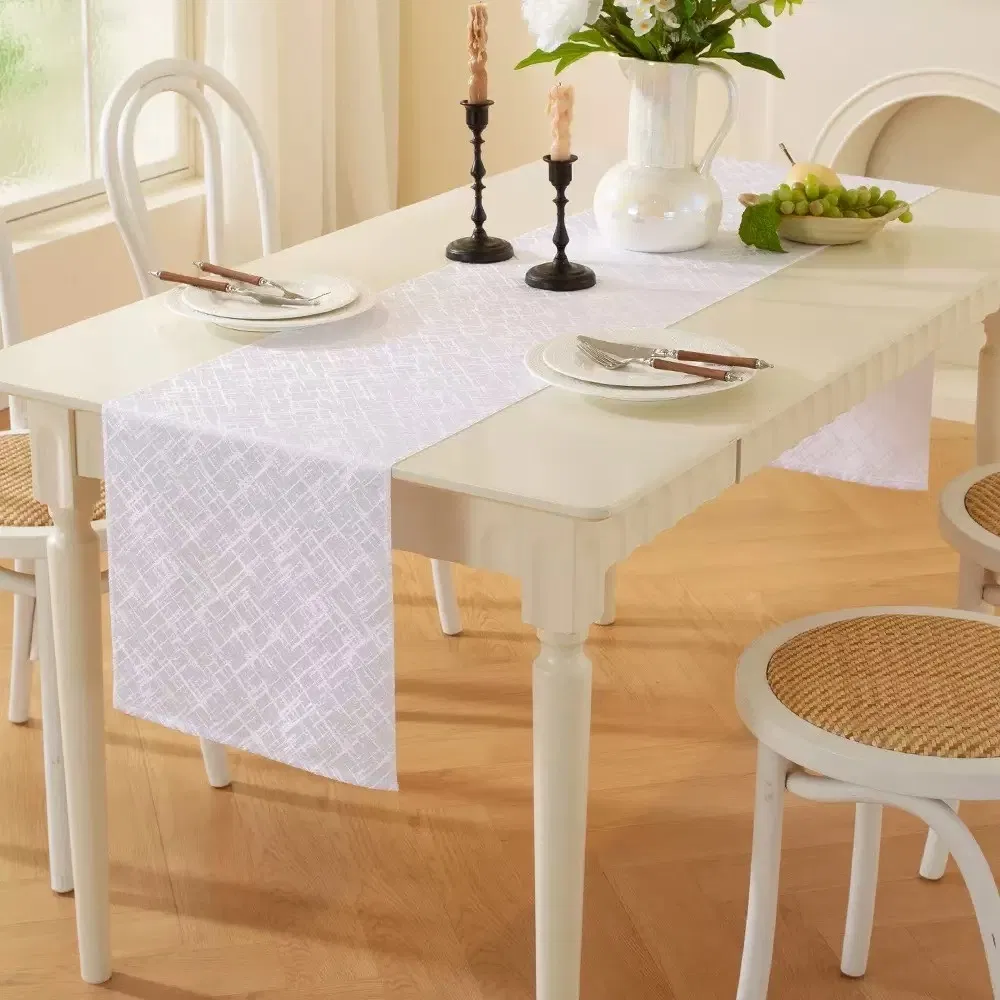 Available Designs Jacquard Polyester Coffee Table Runner with Tassels MOQ 10PCS