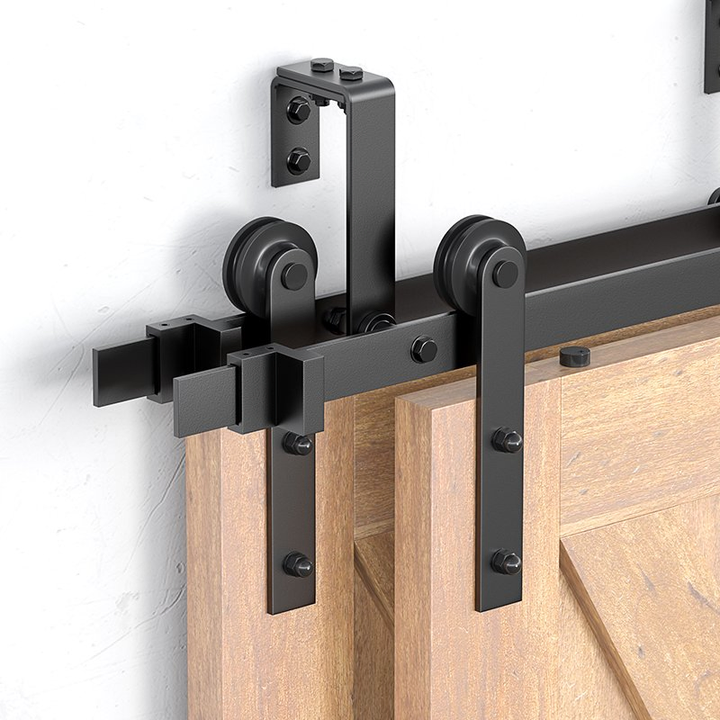 Black Finish Bypass Barn Door Hardware Kit for Sliding Doors