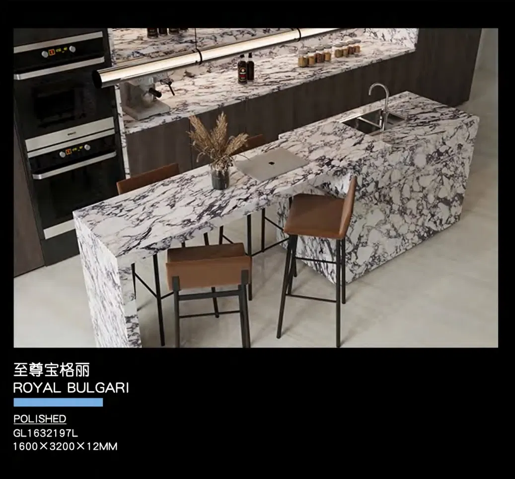 Glossy Glazed Slab Porcelain Marble Table Top Wall Tiles Sintered Stone for TV Background Decoration