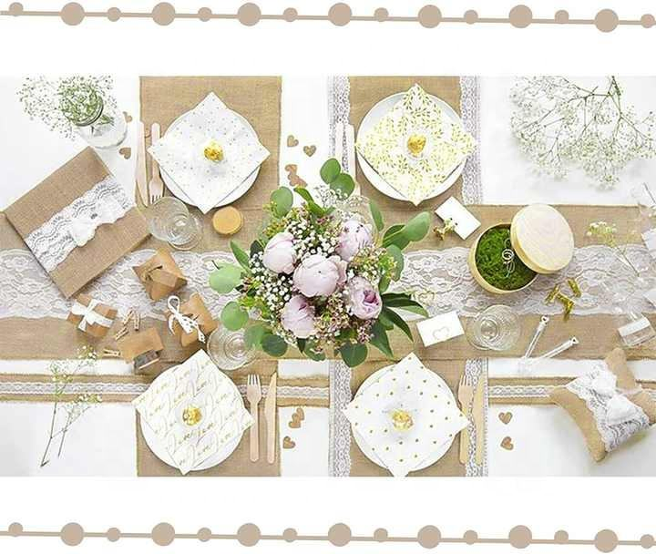 Natural Vintage 12X108 Inch Burlap Lace Jute Table Runner Rectangular Rustic Woven Lace Table Runner for Decorative Purpose