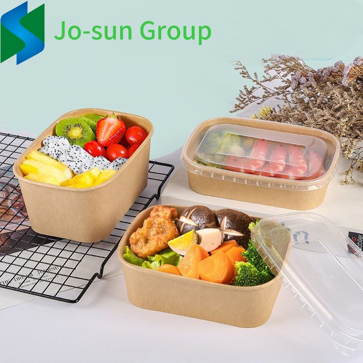 Disposable Rectangular &Square Kraft Paper Bowl with Pet Lid Salad Bowl