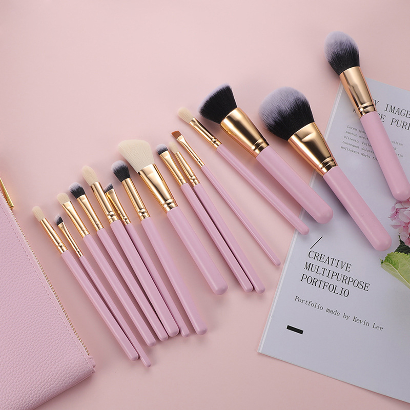 15PCS Sets Makeup Brushes Portable Beauty Tools High-Grade Wooden Handle Makeup Brushes with Pink Makeup Bag